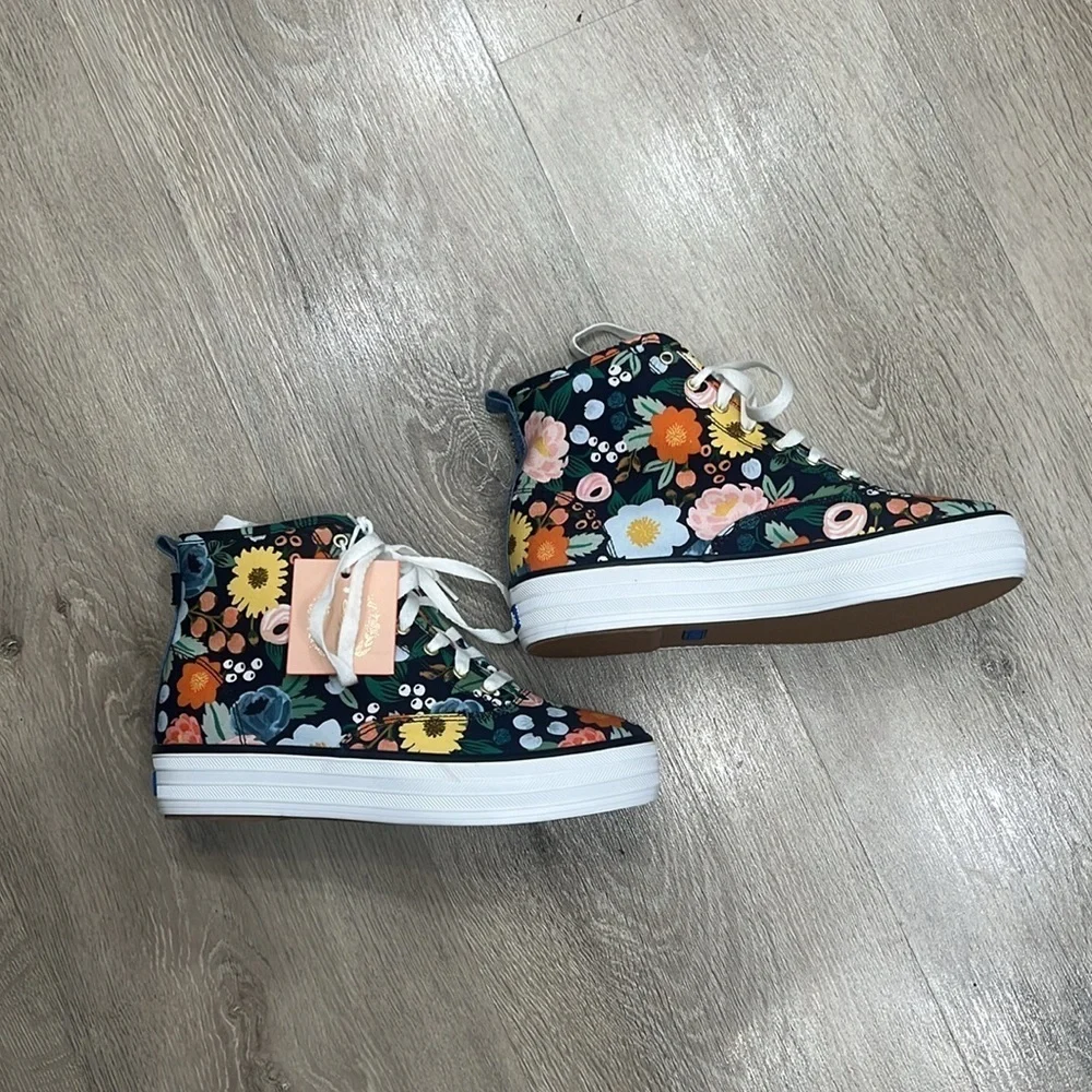 Keds X Rifle Paper The Platform Mid Vintage Blossom Navy 6.5 M